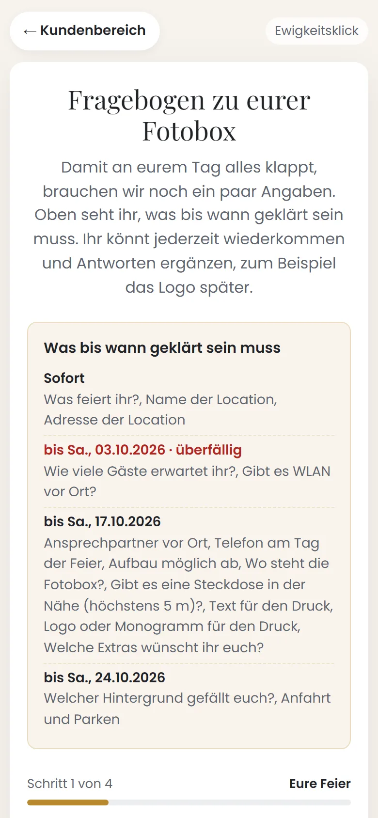 Fragebogen am Handy mit Fristen, eine davon überfällig
